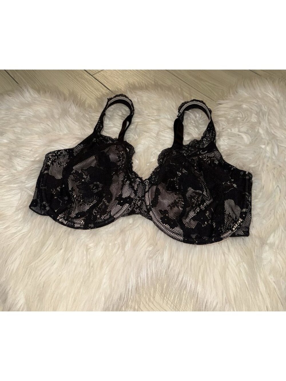 Cacique Lace Covered Unlined Full Coverage Bra Underwire Womens 38DDD Black